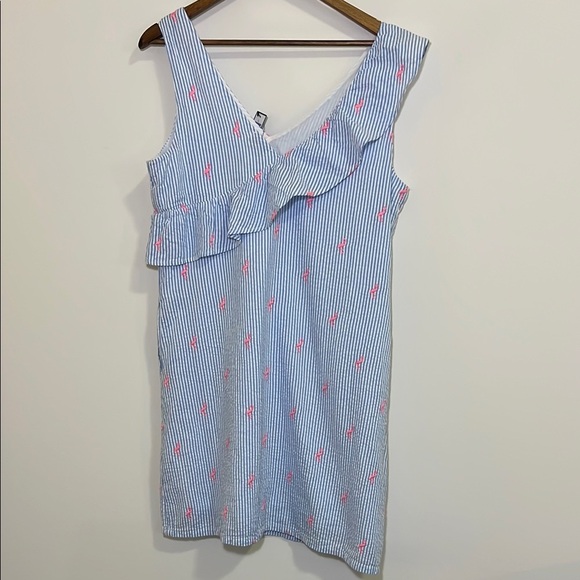 NWT Crown and Ivy Preppy Striped Dress with Pink Flamingo Embroidery, Womens L - Picture 5 of 7